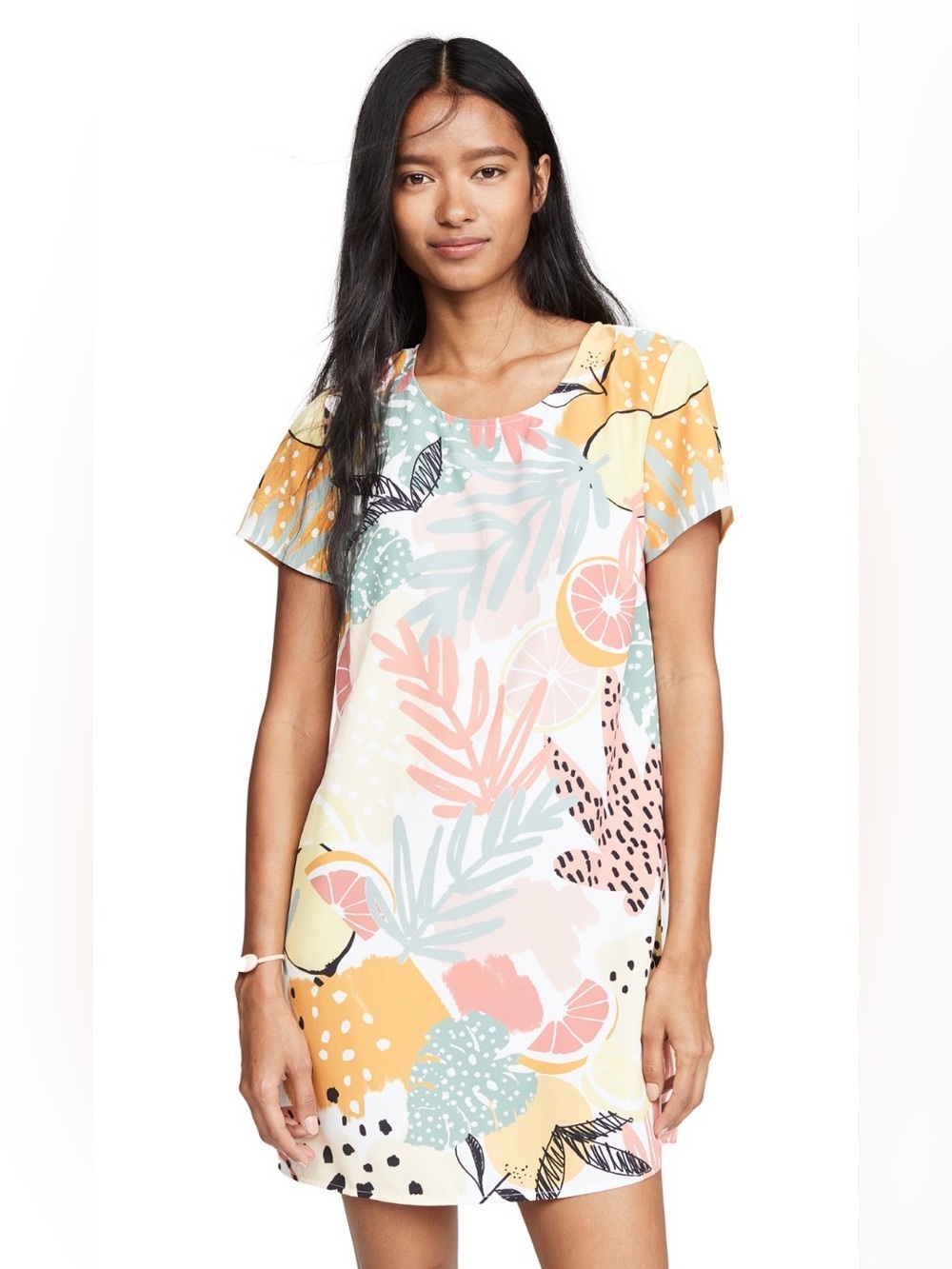 MINKPINK Pastel Citrus & Floral Short Sleeve Swim Cover-Up Dress